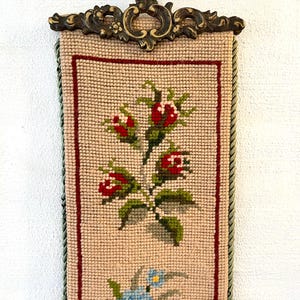 Danish cross stitch tapestry, large Cross stitch Bell pull, handmade with a repeated Flower pattern, Danish vintage handcraft tradition