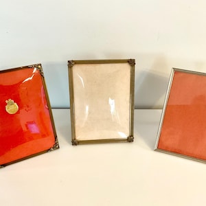Vintage picture Frames, set of three same size Brass / Steel frames with Convex glass 24 x 18 cm, Danish antique wall decoration
