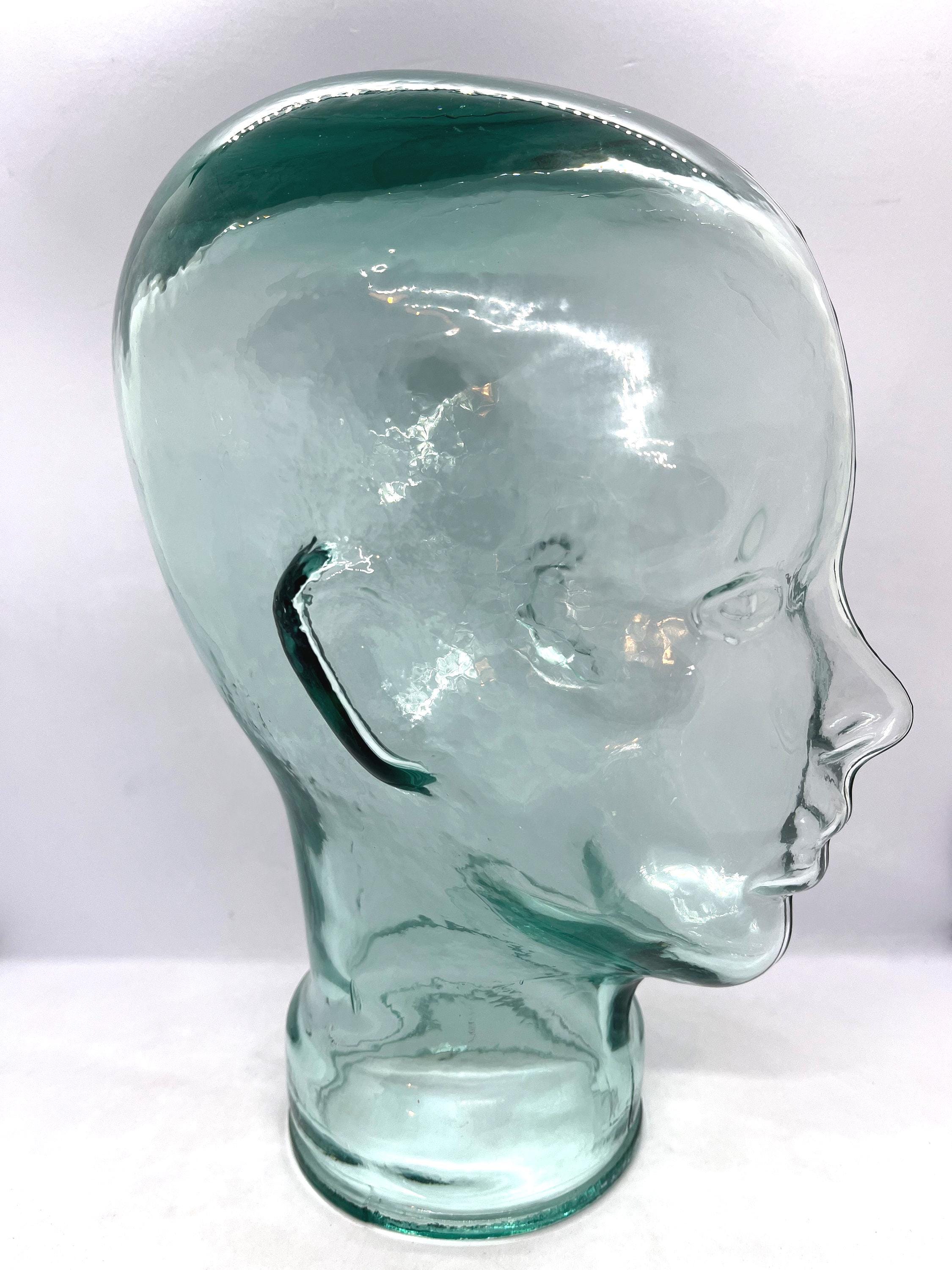 ガラスマネキンヘッド、MINTヴィンテージクリア/緑がかったガラス