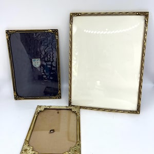 Vintage picture Frames, set of three Brass frames with Convex glass, Danish antique wall decoration