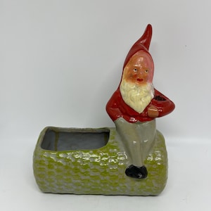 Vintage Zwerg aus Deutschland, signierte Gräfenroda Keramik Zwerg für Pflanze und kleine Kerze, Vintage Sammlerkeramik aus der DDR