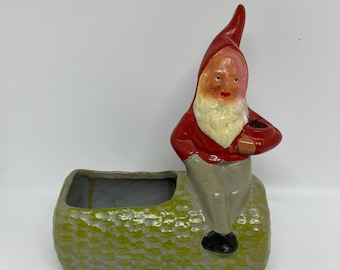 Vintage Gnome Germany, signed Gräfenroda ceramic Gnome for plant and small candle, vintage collectible ceramic from GDR