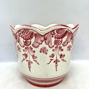 Danish ceramic planter, large MINT Lars Syberg workshop ceramics, hand decorated with Pink on White base planter, Midcentury Danish design