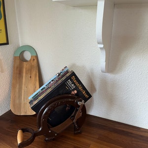 Raadvad slicer/ cook book rack, MINT dark Brown cast Iron bread slicer, Danish vintage design