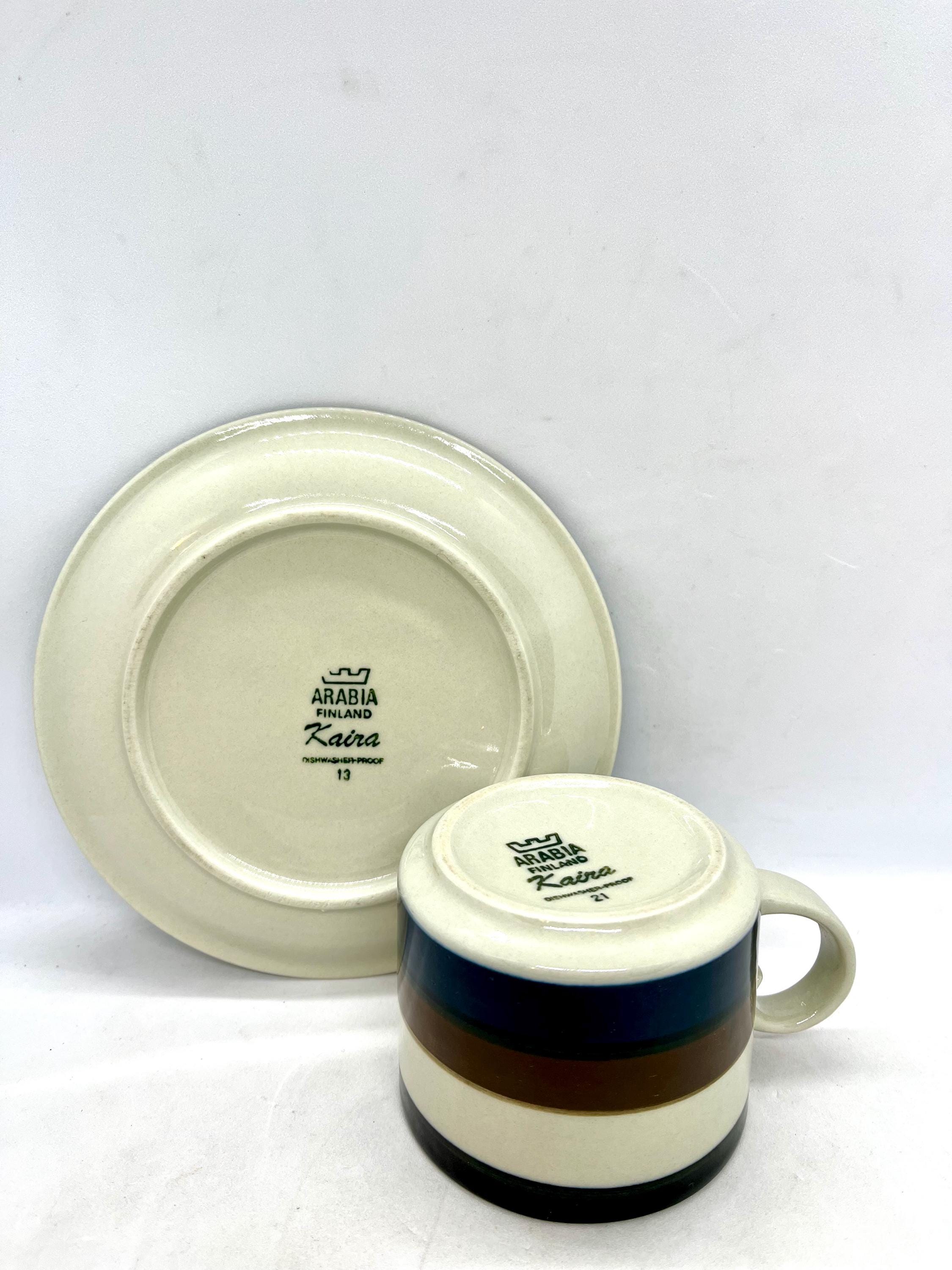 Arabia Kaira Teacup Hand Painted, Large Size Vintage Stoneware Duo