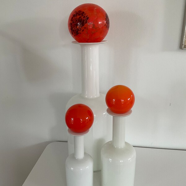 Holmegaard ball bottle stopper, light Orange 9 cm MINT condition, mouth blown glass, midcentury Danish design