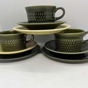 Stavangerflint Morena / Gronette, trío de tazas de té mezclan y combinan, diseño escandinavo vintage de Kåre Berven Fjeldsaa.