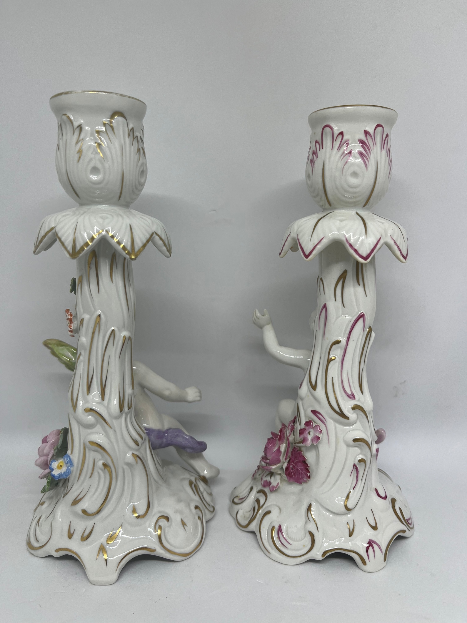 Antique Dresden Cherub Candelabra, Set of Two German Designed Candle