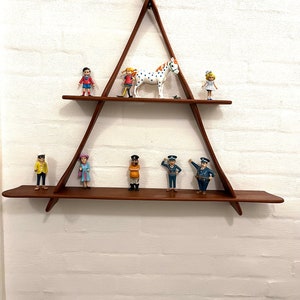 Danish Teak Triangular Amager Shelf, smaller model with two shelves, designed and made by Peder Moos, vintage Danish design