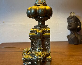 Antique Brass Table Lamp, Chinoiserie Style Brass and