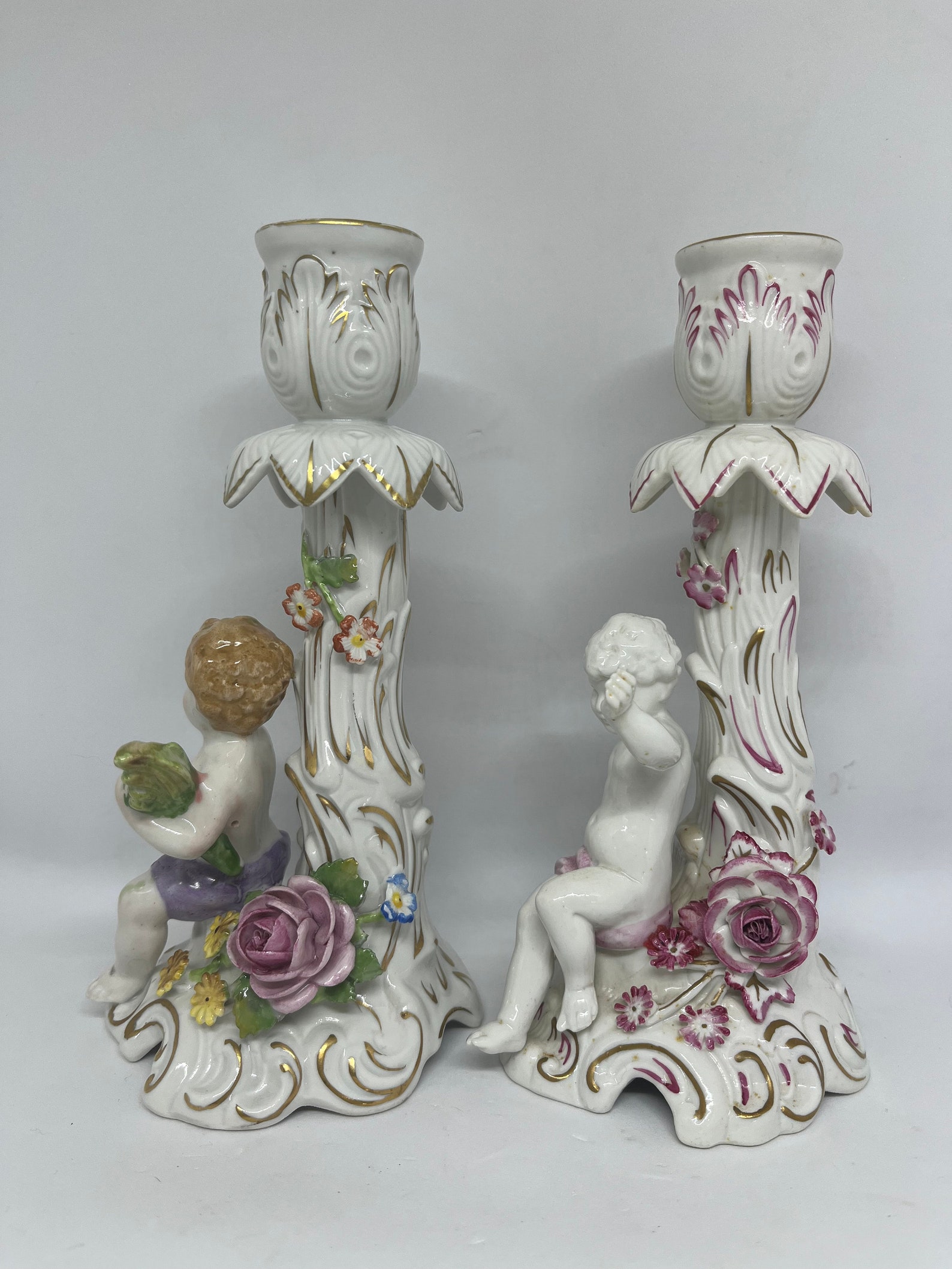 Antique Dresden Cherub Candelabra, Set of Two German Designed Candle