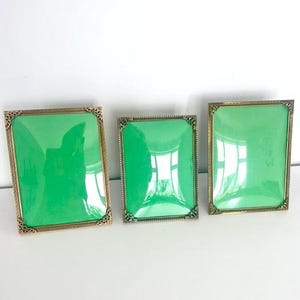 Vintage picture Frames, set of three ornate Brass frames with Convex glass in two different sizes, Danish antique wall decoration