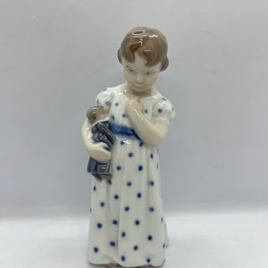 Royal Copenhagen Girl figurine, antique Girl with Doll figurine number 3539, rare 1920s danish porcelain design