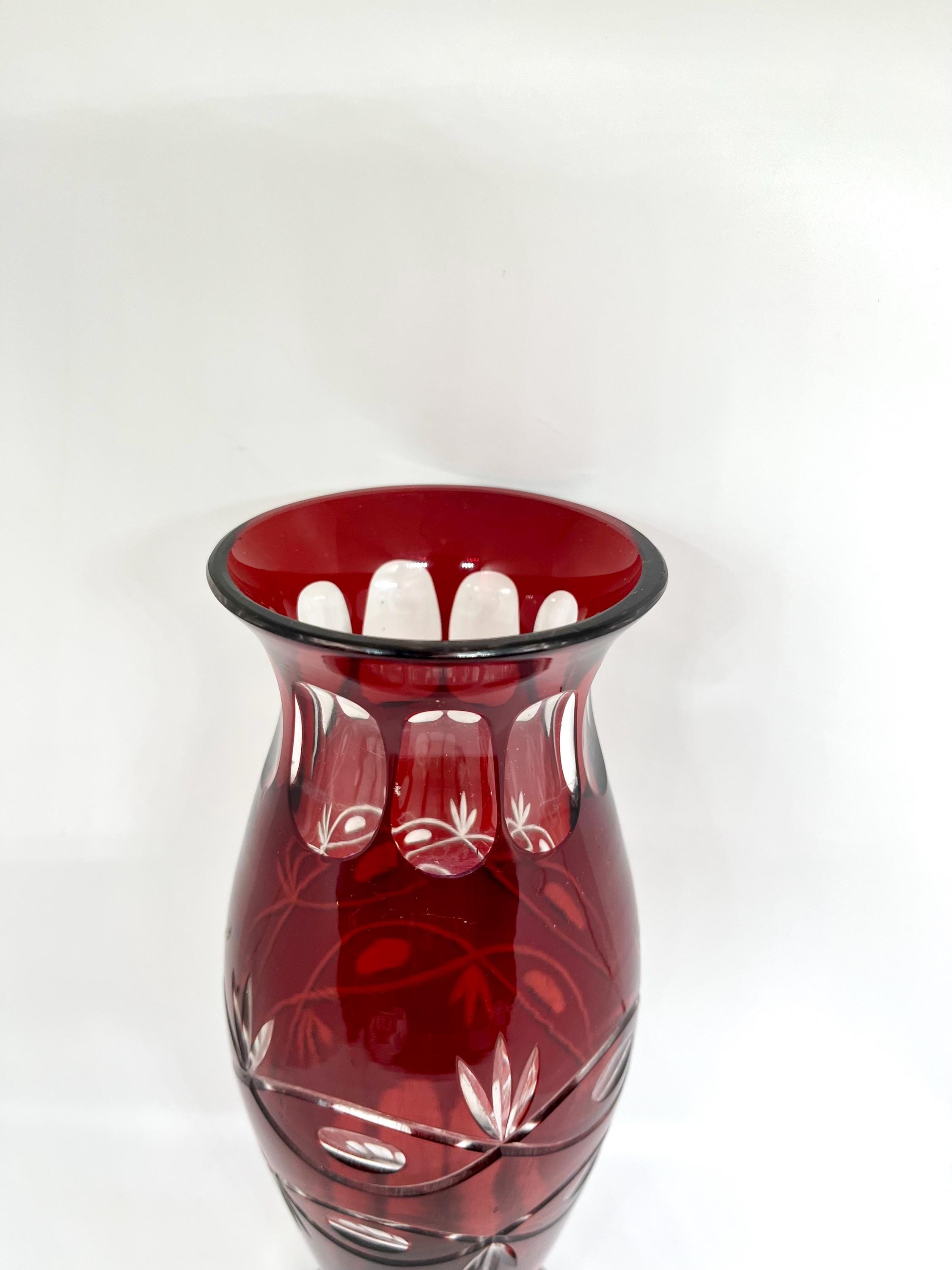 花瓶 (旧チェコ ボヘミアン カットガラス) ボヘミアンガラスの花瓶、ウィルヘルム・クラリックのハンドメイド