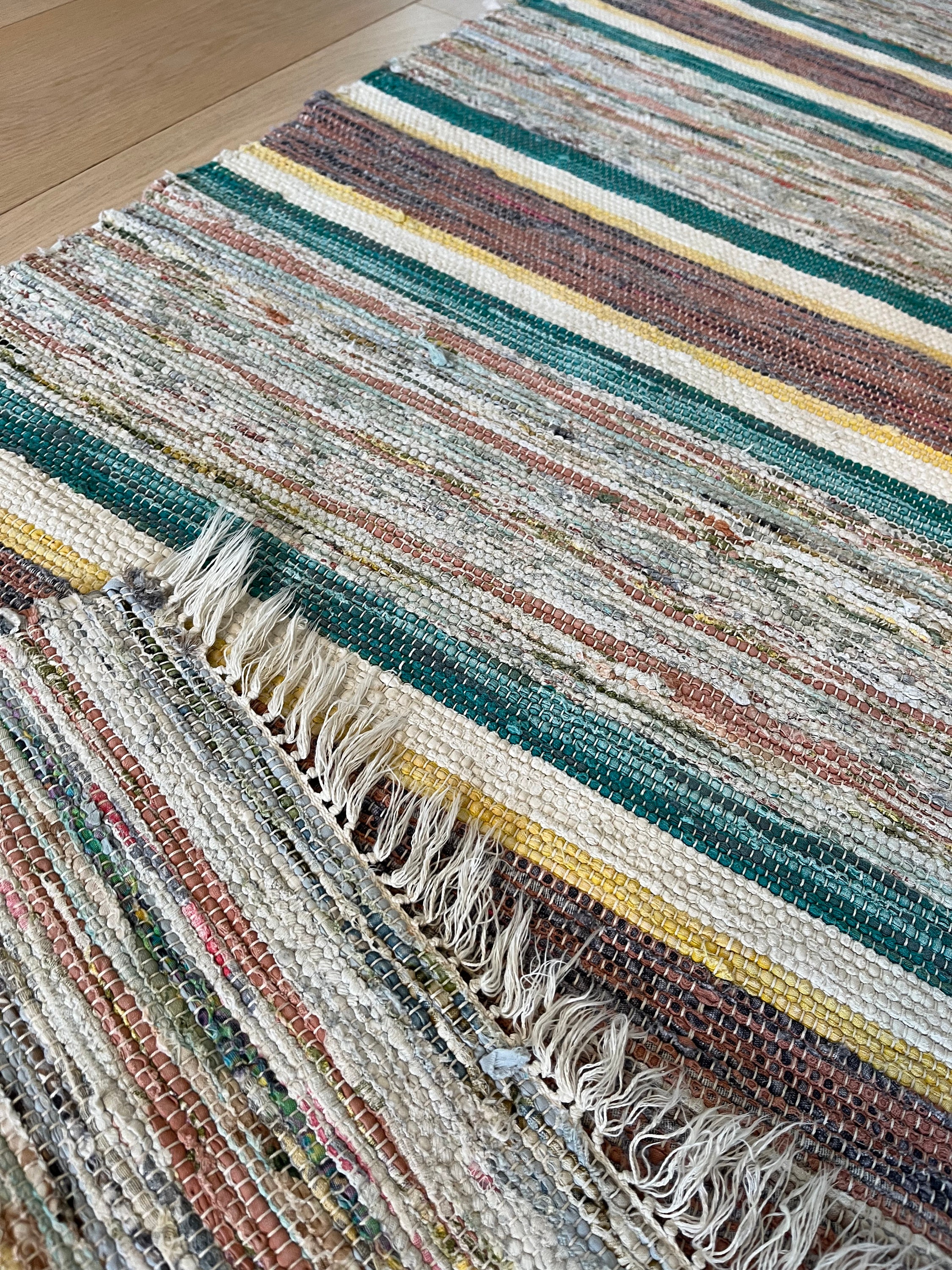 Floor Rag Color Swedish Vintage Handmade Rag Rug, LARGE 1970s HANDMADE Multicolor ...