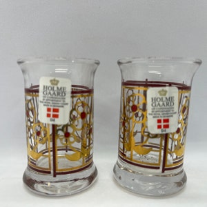 Holmegaard Golden Christmas design shot / Akvavit glasses , set of 2 MINT, Michael Bang / Jette Frölich Danish vintage design