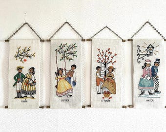 趣味・スポーツ・実用 CONTEMPORARY DANISH CROSS-STITCH DESIGN Danish Cross Stitch / Needlepoint, Set of 4 Seasons Wall Hangers
