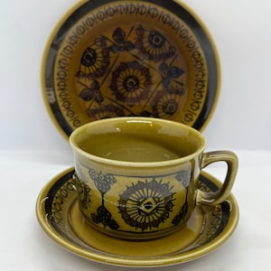 Stavangerflint Sera, large tea cup trio set, designed by Inger Waage, Scandinavian Vintage Norwegian Design