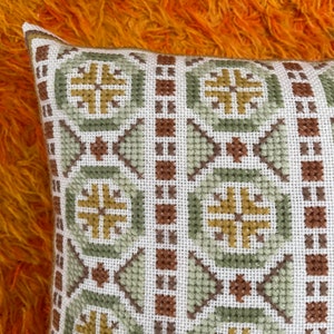 Danish cross stitch pillowcase, vintage hand embroidered pillowcase including pillow, Danish handmade needlepoint