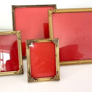 Vintage picture Frames, set of four Brass frames in various sizes, with Convex glass, Danish antique wall decoration