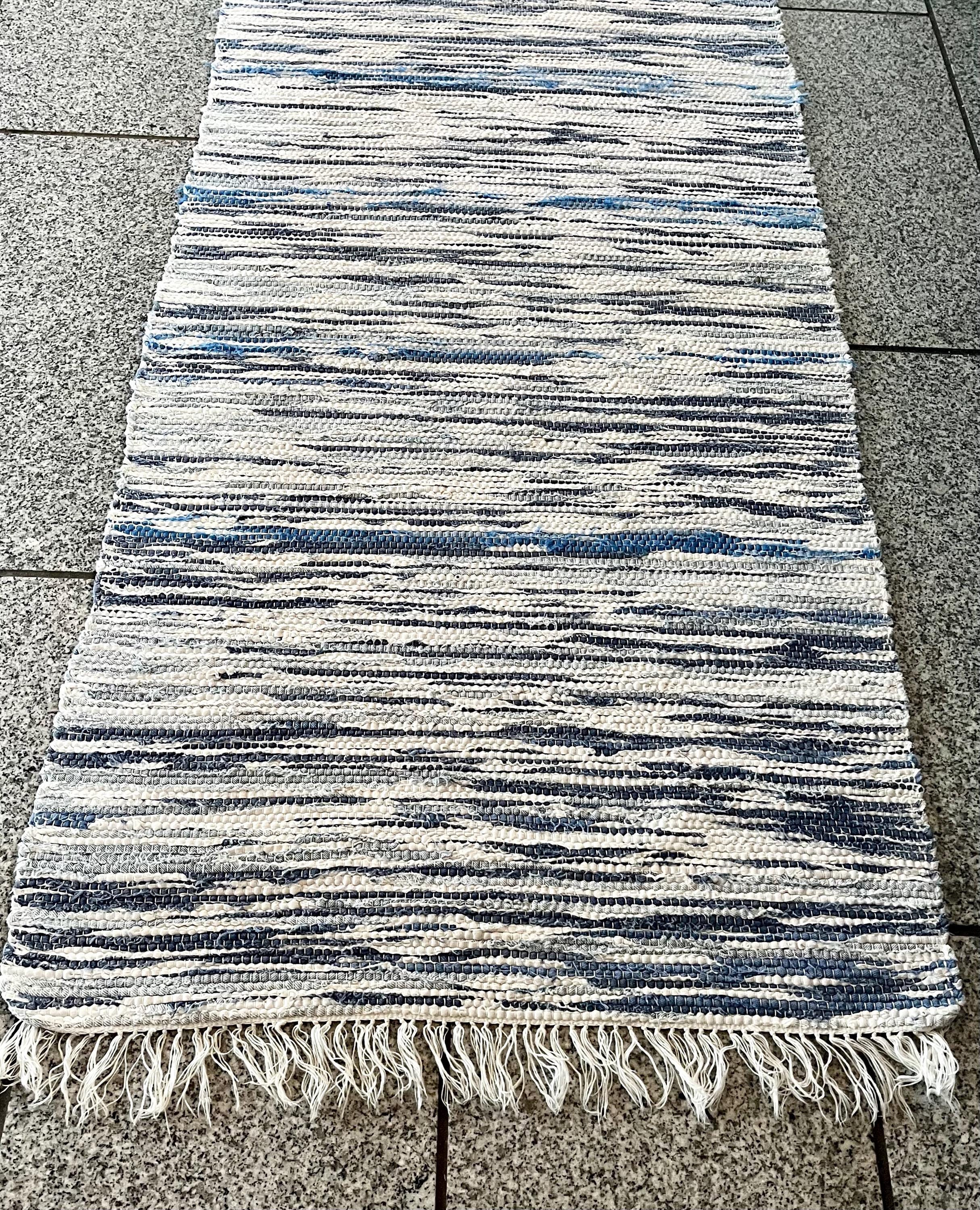 スウェーデン製ラグ、ロングヴィンテージハンドメイドラグ、1970年代