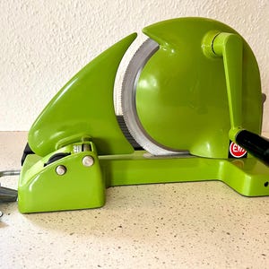 Vintage original Danish design bread slicer, rare Light Green all purpose slicer with Black board, Eva 1950es iconic household necessity