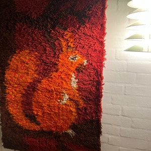 Danish Ege Rya Rug/ Tapestry 100% Wool, extremely rare Squirrel motif MINT, original label, vintage Danish design