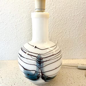 Holmegaard table lamp, rare Lamp Art Asymmetrical mouth blown glass lamp, not two are identical, unique vintage Danish craftsmanship
