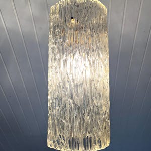Murano Glass pendant, J T Kalmar designed Ice glass pendant light, MINT thick sculptured glass and brass details, vintage Austrian design