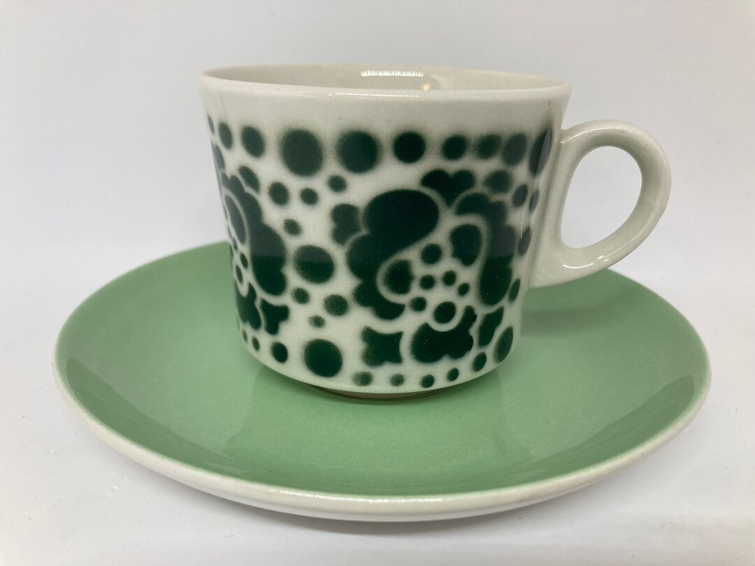 Arabia POP Mint Green Coffee Cup Duo, Göran Bäck Midcentury Finnish