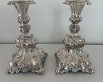 Sterling Silver candleholders, set of two Rococo style Large Silver 830 Candle Holders, Vintage 1940s Silver home decor