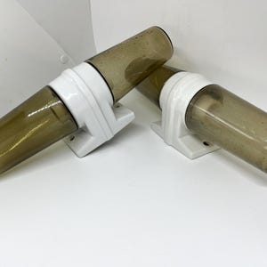 IFO double sconce set, set of two rare Smoke Stromboli glass and White porcelain, model number 6060, Sigvard Bernadotte, Swedish design