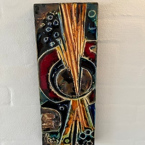 Schäffenacker Ceramic wall plate, LARGE Helmut F Schäffenacker ceramic plaque, abstract colorful, vintage German ceramic design