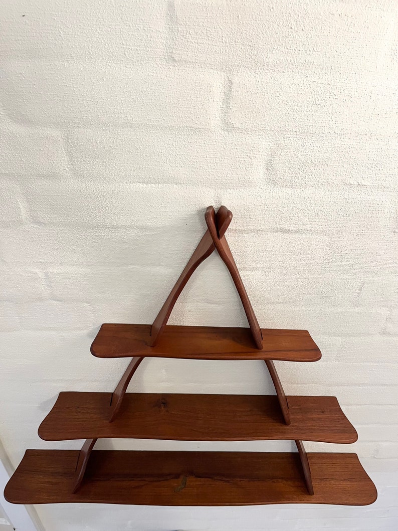 Danish Teak Triangular Amager Shelf, large model with three shelves, designed and made by Peder Moos, vintage Danish design image 7