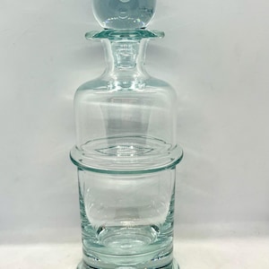 Holmegaard glass Whisky / wine decanter, Regiment series large mouth blown light Blue glass decanter, 1970s Sidse Werner Danish design