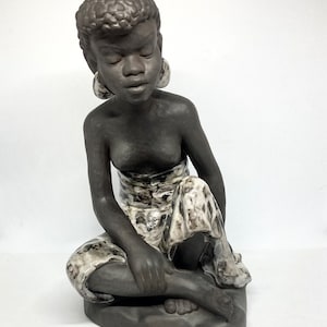 Søholm ceramics, unique signed large ceramic figurine of African woman, Ove Fritz Rasmussen, Mid Century Danish design