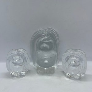Bergdala Troll family heavy glass, vintage glass Troll sculptures / paperweight, 1960es Glasbruk Swedish vintage design