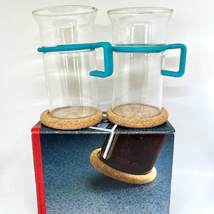 Bodum Bistro large cups with coasters, original box Bodum set of 2 Tea / Coffee / Cocoa cups, Carsten Jørgensen vintage/Retro  Danish design