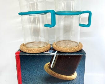 Bodum Bistro large cups with coasters, original box Bodum set of 2 Tea / Coffee / Cocoa cups, Carsten Jørgensen vintage/Retro  Danish design