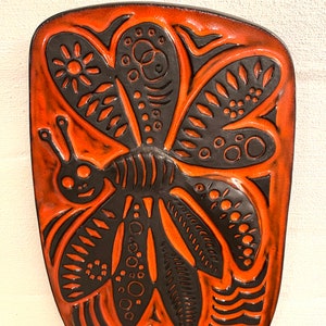 Swedish ceramics Gabriel design, handmade ceramic Butterfly wall plaque A 118, vintage Swedish Ceramics