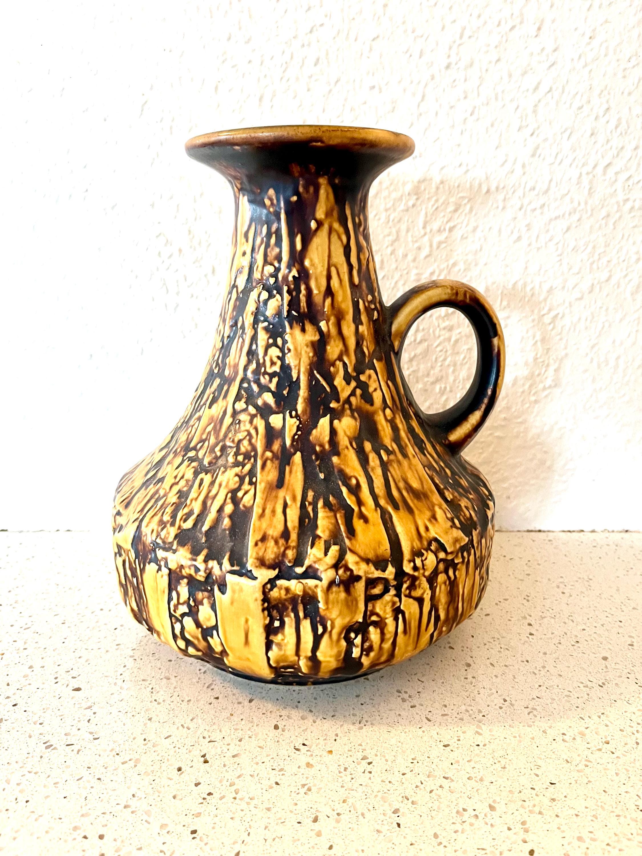 West Germany Vase, Rare Large Jopeko Lava Vase, Handled Yellow and