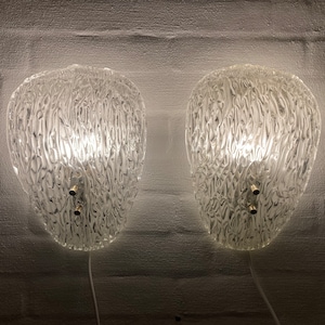 Murano Glass sconce set, J T Kalmar designed Ice glass sconces, set of 2 sconces MINT, thick sculptured glass and brass, Austrian design