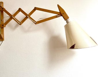 Lámpara de tijera danesa, lámpara de tijera de madera maciza de roble, incluye pantalla de diseño danés completamente nueva, diseño danés vintage