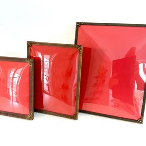 Vintage picture Frames, set of three antique Brass frames with Convex glass, three different sizes, Danish antique wall decoration
