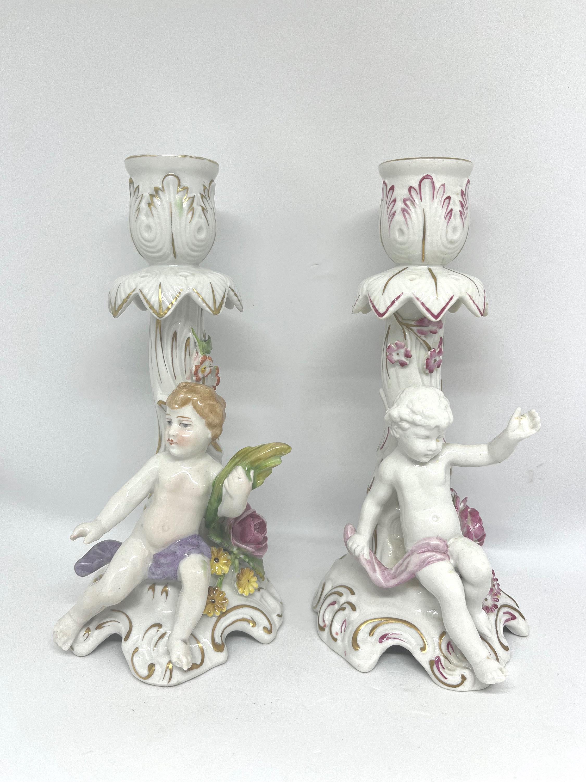 Charles Voltz / organ インテリア　オブジェ　ヴィンテージ Antique Dresden Cherub Candelabra, Set of Two German Designed
