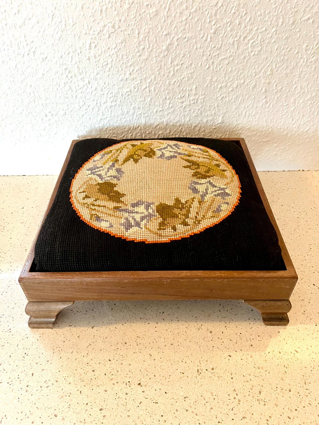 Antique Hand Embroidered Foot Rest, Unique Footstool Handmade With ...
