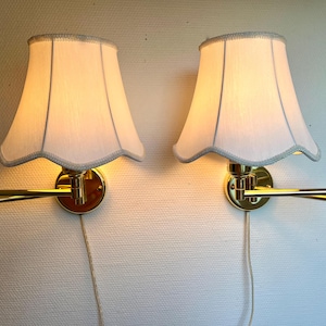 Brass swing arm lamps, set of two vintage Cottex Sweden Large Brass swing wall lamps, including shades, high quality, vintage Swedish