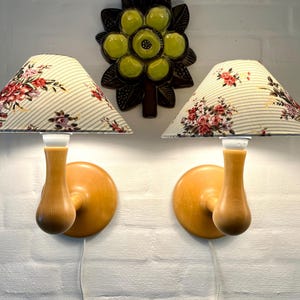 Vintage schans, Zweedse wandlampen in landelijke stijl, massief met de hand gedraaid beukenhout inclusief NIEUWE vintage tinten, vintage Zweeds design