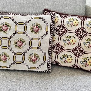 Danish cross stitch pillowcase, LEFT PILLOW only, vintage hand embroidered pillowcase including pillow, Danish handmade needlepoint