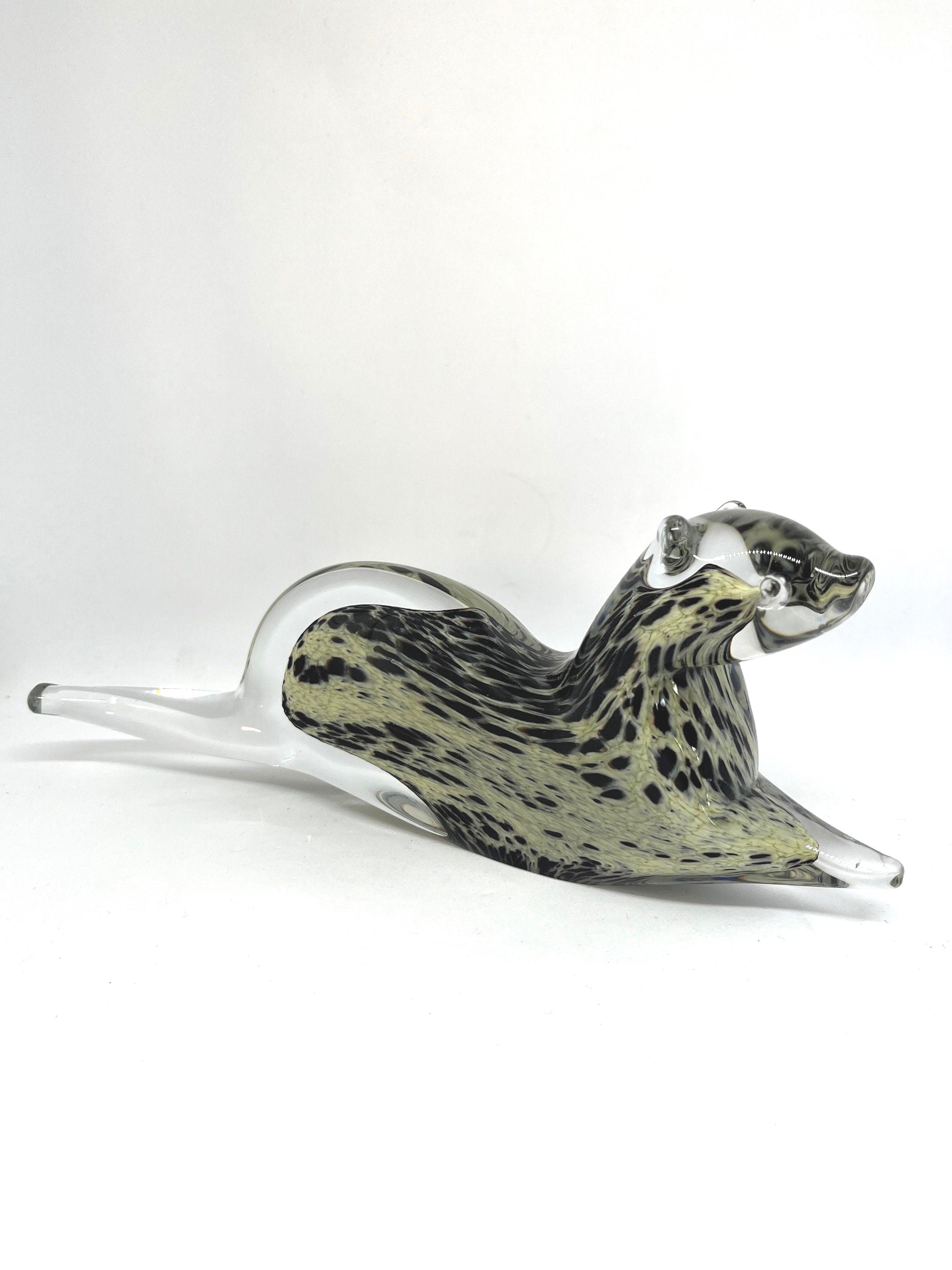 Swedish Crystal Glass Otter, RARE Signed Swedish Art Glass, Lead